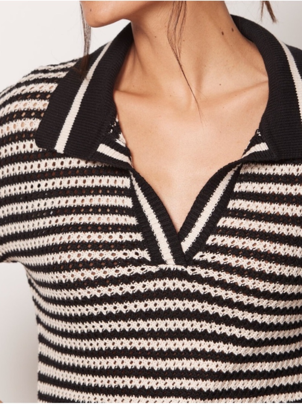 525 America Black Cream Striped Collared Coastal Polo Sweater - Picture 4 of 10